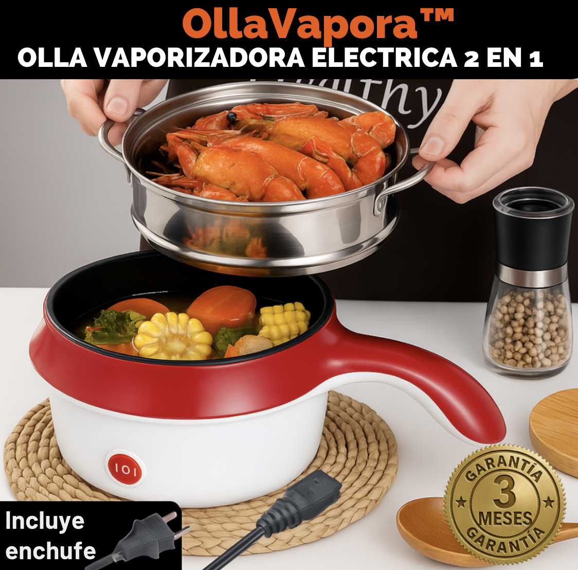 Olla vaporera 2 en 1
